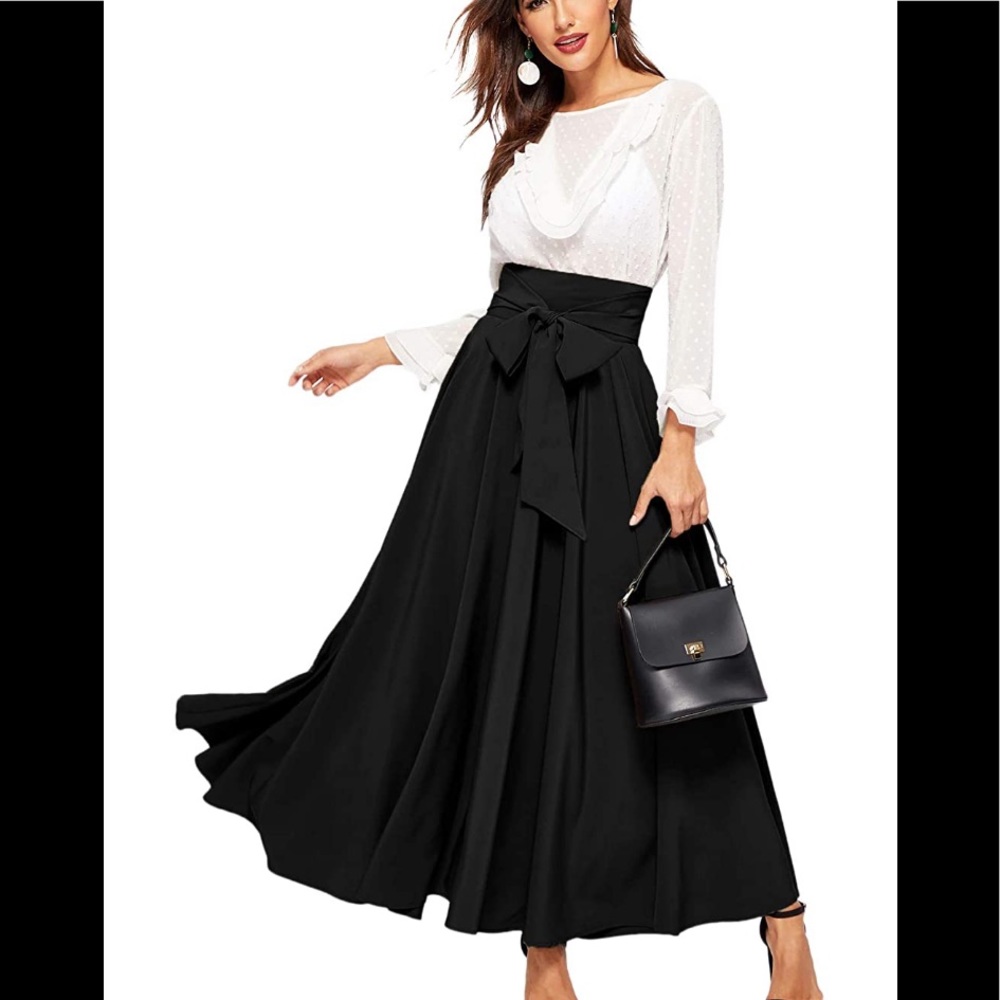 🆕 Elegant High Waist Tie Front Maxi Skirt - Picture 1 of 3